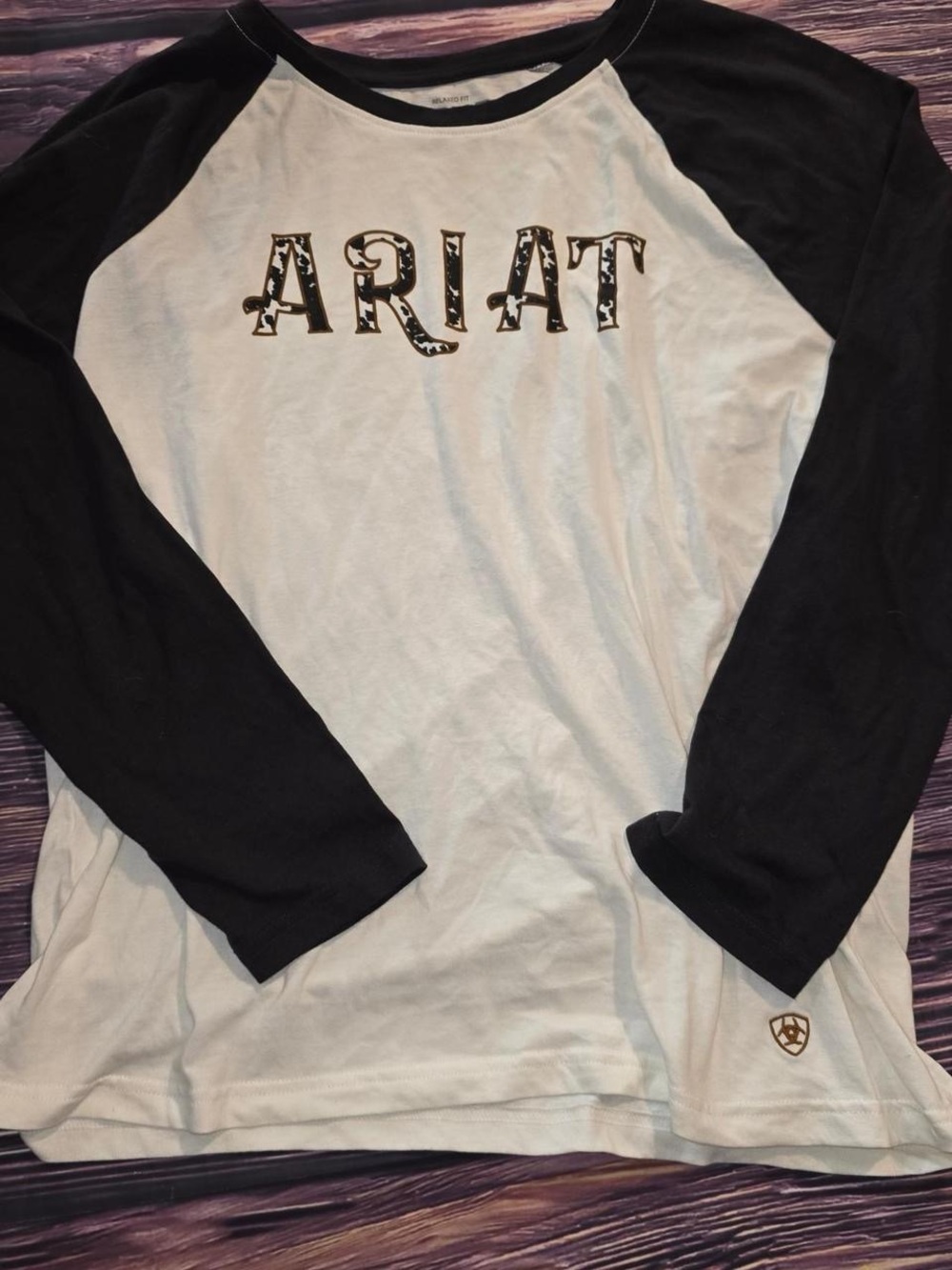 Ariat Black & White Long Sleeve Raglan Tee with Logo